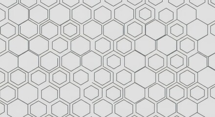 Naklejka premium Abstract White and Gray Seamless Hexagon Pattern Background, a Modern Geometric Wireframe Grid for Digital and Graphic Design, Tech-Inspired Clean Backdrop