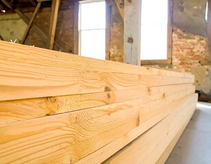 Stacked lumber beams