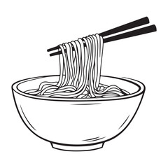 coloring pages for children 4-6 years old depicting kawaii Noodles with space for text Black and white children's style, clean and simple lines, no shading
