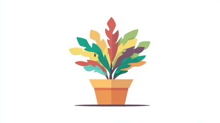 Illustration of a colorful plant in a pot on a white background.