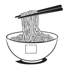 coloring pages for children 4-6 years old depicting kawaii Noodles with space for text Black and white children's style, clean and simple lines, no shading