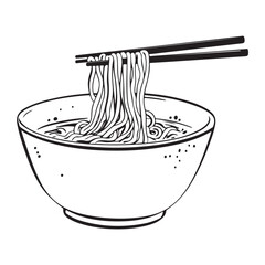 coloring pages for children 4-6 years old depicting kawaii Noodles with space for text Black and white children's style, clean and simple lines, no shading