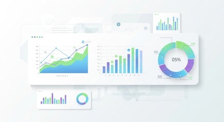 Modern Business Analytics Dashboard with Interactive Charts and Graphs, Showcasing Data Visualization and Performance Metrics in a Clean Digital UI/UX Design on a Light Background.