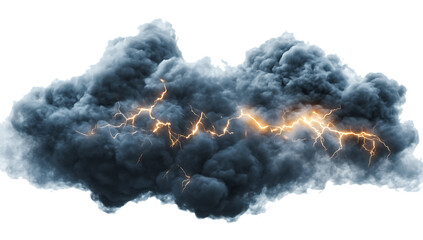 Dense Dark Storm Cloud with Bright Orange Lightning Strikes on Transparent Background graphic design cutout PNG isolated on a transparent background