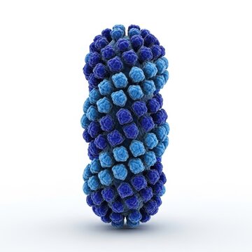 Detailed 3d rendering of a bacteriophage virus particle with blue capsomeres