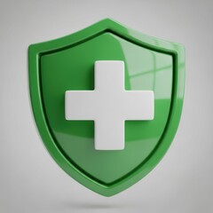 Obraz premium Green shield with white cross symbolizing health safety and protection medical care concept