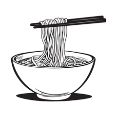 coloring pages for children 4-6 years old depicting kawaii Noodles with space for text Black and white children's style, clean and simple lines, no shading