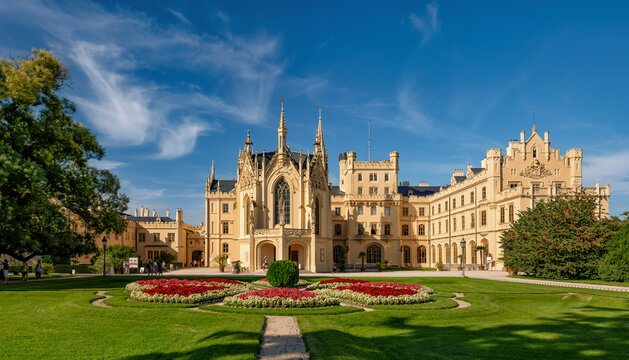 Lednice Castle, Czech Republic, Gothic, Renaissance, water, palace, culture, monument, knights, nobility, building, architecture, castle, palace, tourism, cathedral, tower