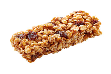 Healthy Granola Bar with Nuts and Raisins, isolated on white transparent background