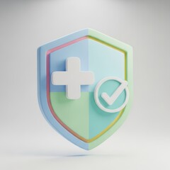 Obraz premium Secure health shield with plus symbol and check mark abstract representation