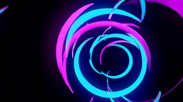 Abstract neon animation of pulsating blue and pink circles with futuristic energy.
