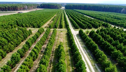 Aerial view of a pine tree plantation