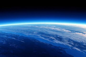 Fototapeta premium Spectacular View of Earth from Space with Visible Atmospheric Layers and Horizon