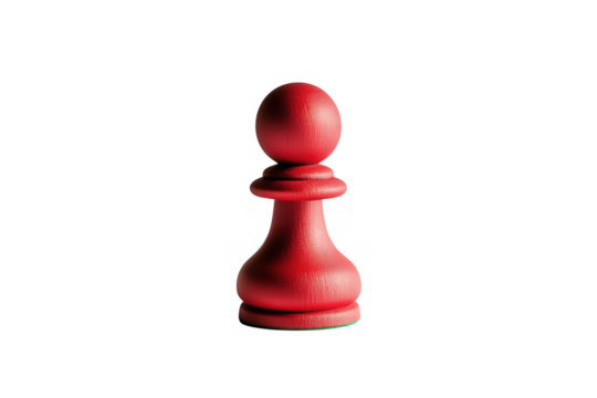 Single red chess pawn against a transparent background representing strategic decision making