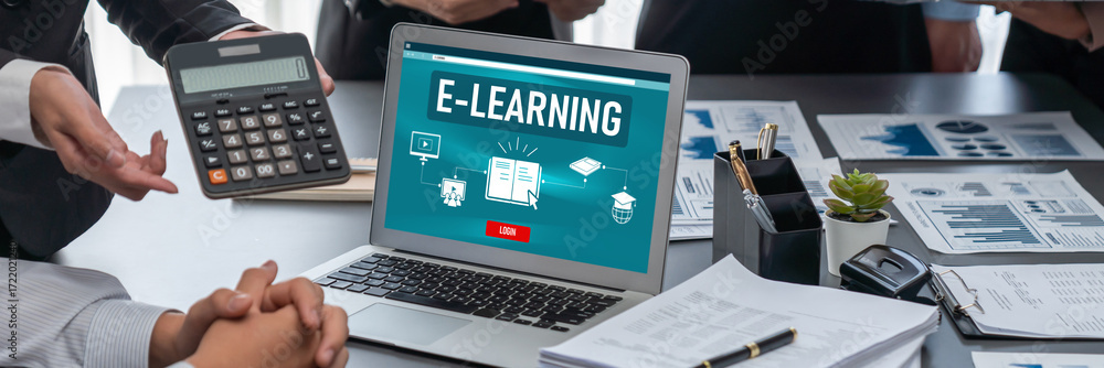 Poster e-learning website with brisk sofware for student to study online on the internet network
