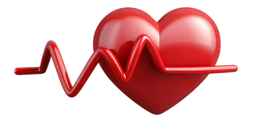 Red Heart With Red EKG Line On Black Background electrocardiogram isolated on a transparent background