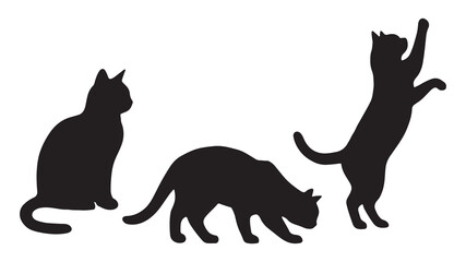 black cat silhouette vector in different posture and position