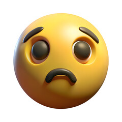 Fototapeta premium Sad Yellow Emoji Face with Dark Eyes and Mouth emoticon isolated on a transparent background