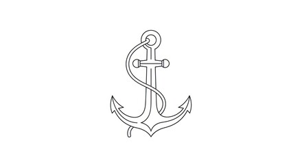 Art Drawing of a Nautical Anchor with a Wrapped Rope on a White Background