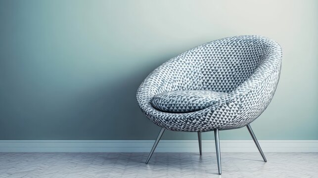 Modern armchair geometric pattern teal wall contemporary interior design