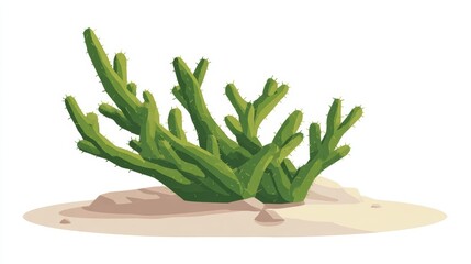 Illustration of green coral growing on sand.