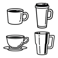 Hand drawn coffee cup collection featuring espresso mug travel tumbler and tall glass styles