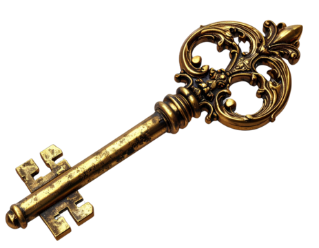 Dynamic Antique Gold Key Accessory, isolated on transparent background PNG