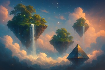 fantasy landscape with clouds and sun
