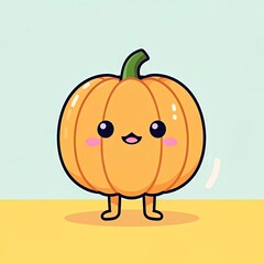 Obraz premium Cute cartoon pumpkin character standing on a pastel background 
