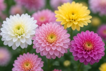 Fototapeta premium Colorful Chrysanthemum Flowers in Various Varieties and Arrangements