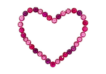 Heart shape made of pink and purple gemstones isolated on transparent background