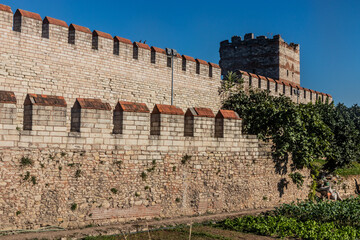 Theodosian Land Walls and vegetable gardens in Istanbul, Turkey