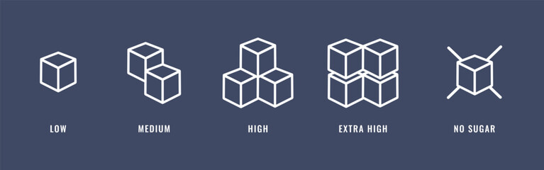 Sugar Level Scale Icons Set. Sweetness Indicator with Sugar Cubes Vector Illustration