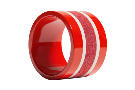 Stylish red bracelet with white and textured details isolated on a transparent background