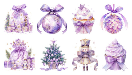 Obraz premium PNG Elegant pastel Christmas decorations illustration, element set on transparent background