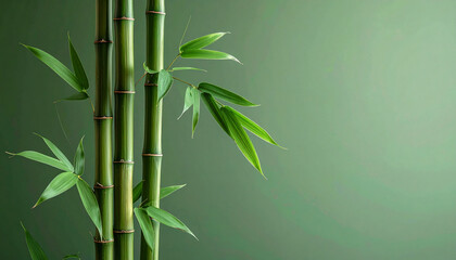 Naklejka premium Bamboo Stalks and Leaves Against a Green Backdrop A Serene Natural Composition