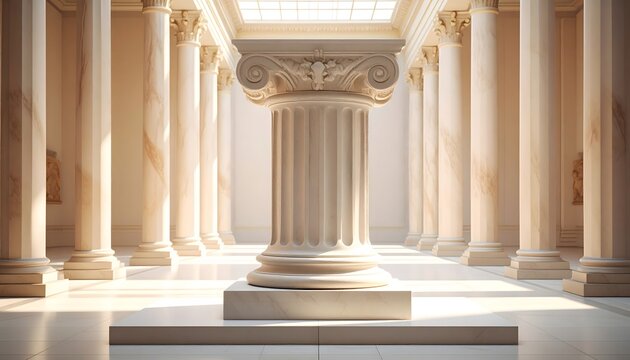 Ancient Greek Roman Temple Interior Marble Columns Podium Pedestal 3D Render
