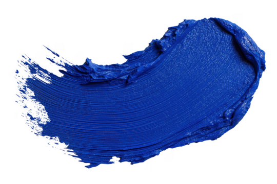 Swatch of vibrant blue paint applied with thick brushstrokes against transparent background