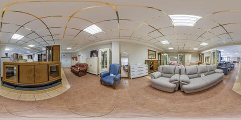  Full spherical seamless hdri panorama 360 degrees view in interior of huge modern hall of furniture trade center mall in equirectangular projection, AR VR content © hiv360