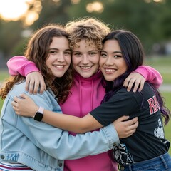 group of friends hugging