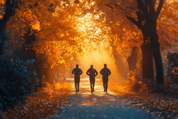 Fototapeta premium people running in the park during autumn.