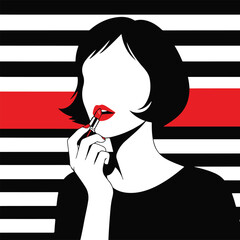 Retro pop art beauty illustration of glamorous woman with lipstick makeup and minimal fashion style