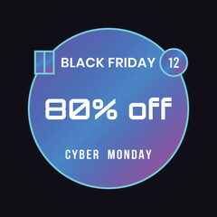 Futuristic Circular Black Friday Cyber Monday Badge with Discount and Countdown