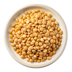 A white bowl filled with split yellow peas a healthy legume isolated on transparent background