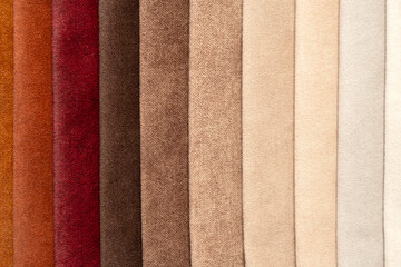 Velvet fabric swatches in warm neutral tones for furniture upholstery, textile design, and modern interior decoration.