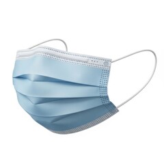 Disposable blue face mask with ear loops for personal protection and health