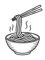 Hot steaming noodles being lifted from a bowl with chopsticks