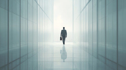 Fototapeta premium Ambition in Architecture: Businessman Walking Towards Future Success