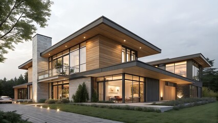 contemporary house with flat roof full height