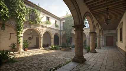 Obraz premium courtyard of colonial era building with arches